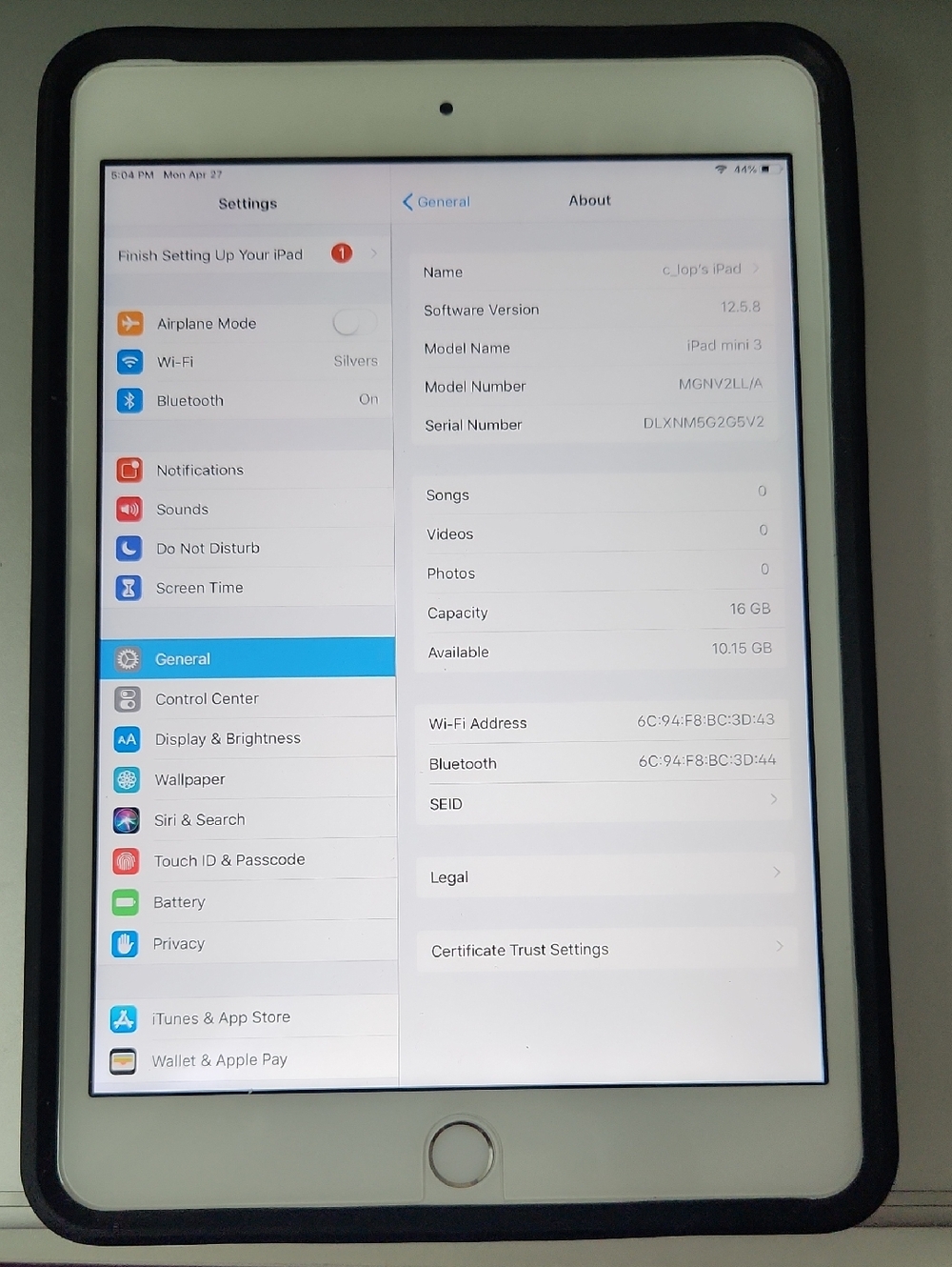 Apple iPad mini 3 White Front Tablet with Touch ID